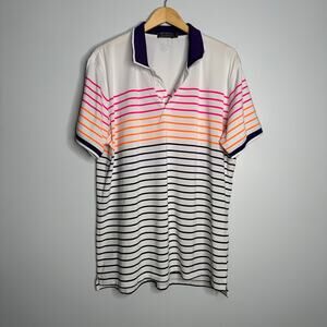 G/FORE Men's White Variegated Striped‎ Polo Performance Golf Shirt Size XL